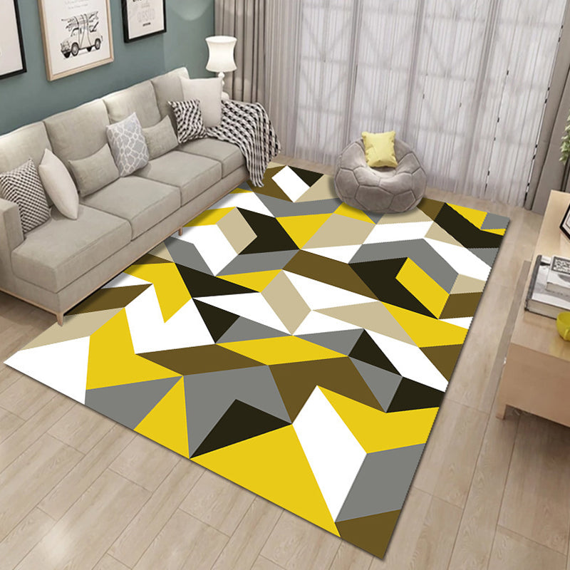 Trendy Geometry Pattern Indoor Rug Modern Individuality Rectangle Carpet Polyester Washable Rug for Home Decoration