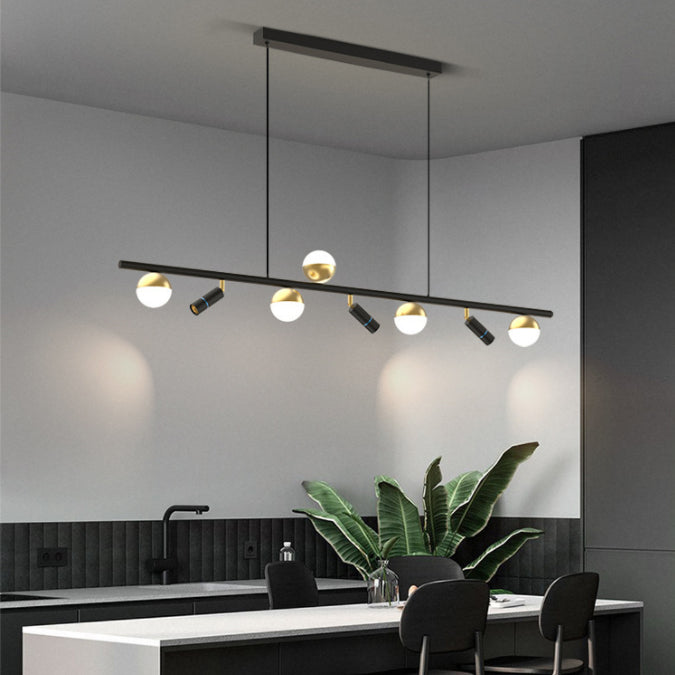Acrylic Ball Spotlight Island Lamp Minimalist Black and Gold LED Hanging Lamp for Restaurant