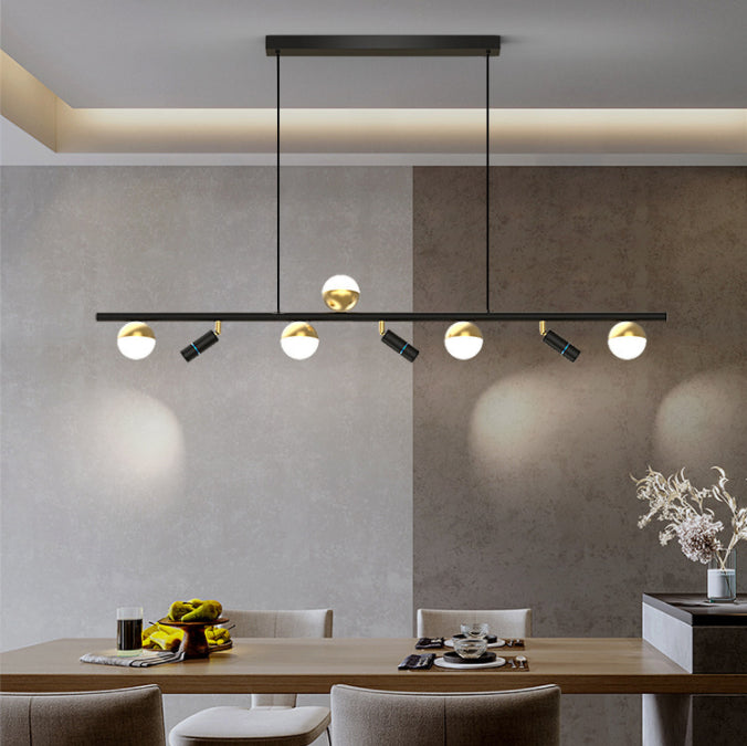 Acrylic Ball Spotlight Island Lamp Minimalist Black and Gold LED Hanging Lamp for Restaurant