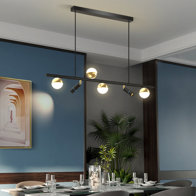 Acrylic Ball Spotlight Island Lamp Minimalist Black and Gold LED Hanging Lamp for Restaurant