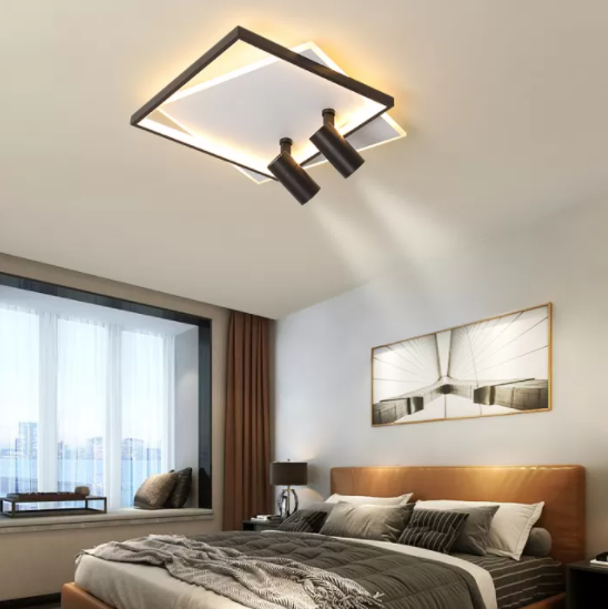 Modern Style Metal Ceiling Mounted Fixture Living Room Flush Light with 2 Spotlights
