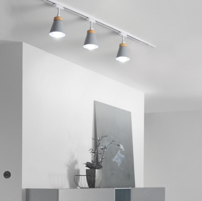 Nordic Metal & Wood Rail Lighting luminaires pour éclairage conique encastré de rail de plafond dans le hall d'entrée et la chambre à coucher