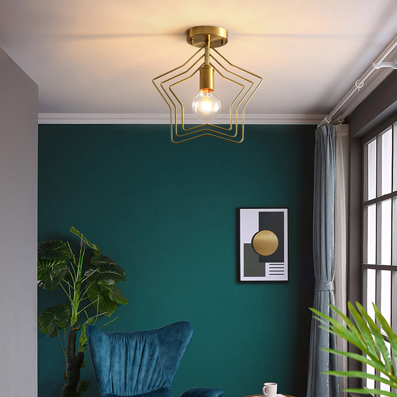 1 Light Metal Semi Flush Mount Ceiling Fixture with Star Industrial Hall And Foyer Ceiling Light Fixtures