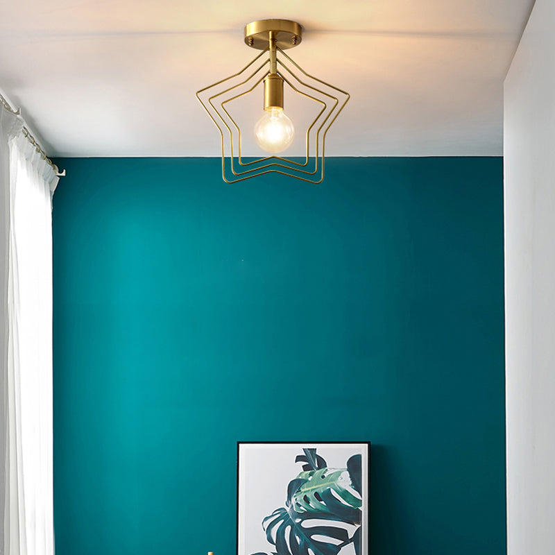 1 Light Metal Semi Flush Mount Ceiling Fixture with Star Industrial Hall And Foyer Ceiling Light Fixtures