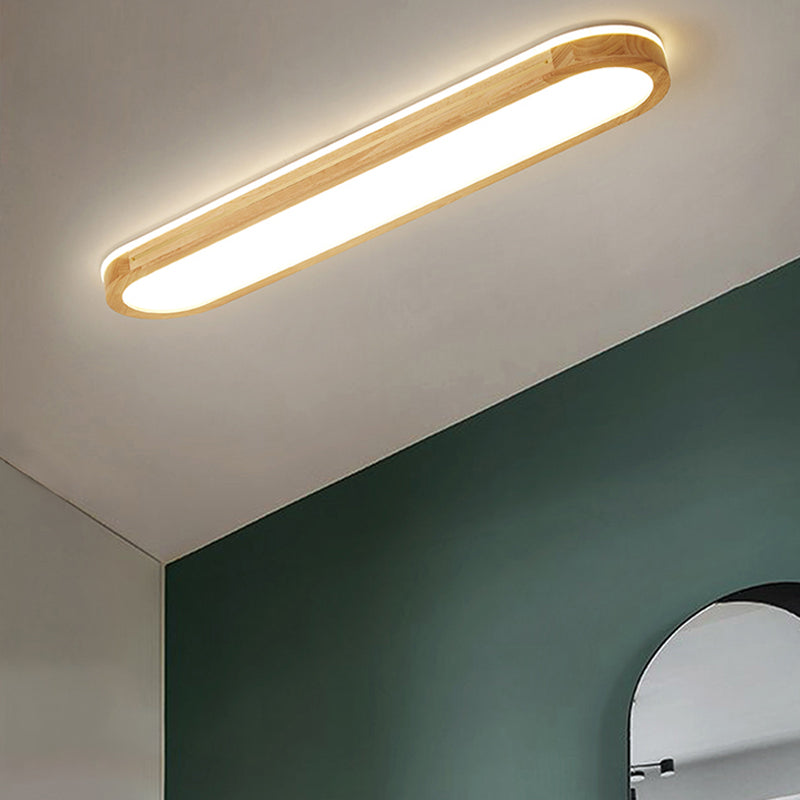 Houten langwerpige LED semi-inbouw plafondlamp in moderne creatieve stijl acryl plafondarmatuur voor garderobe