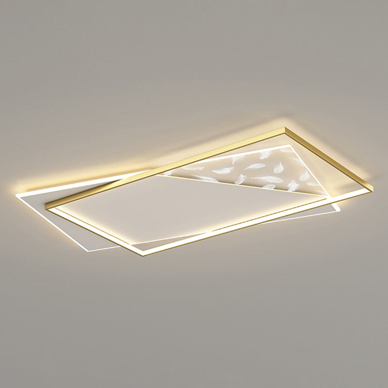 Gold Geometric LED Ceiling Light in Modern Creative Style Feather Acrylic Semi Flush Mount for Living Room