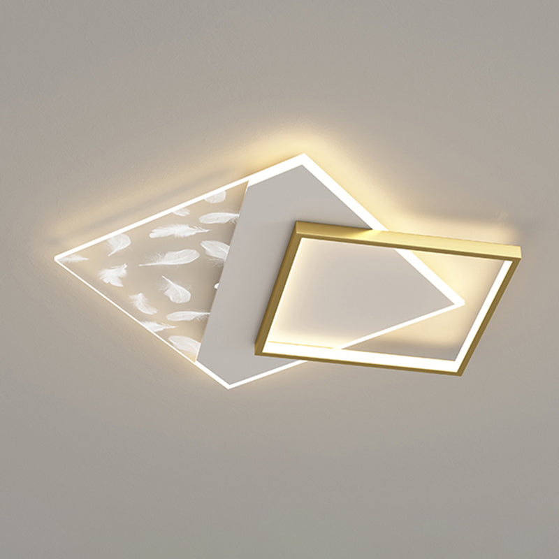 Gold Geometric LED Ceiling Light in Modern Creative Style Feather Acrylic Semi Flush Mount for Living Room