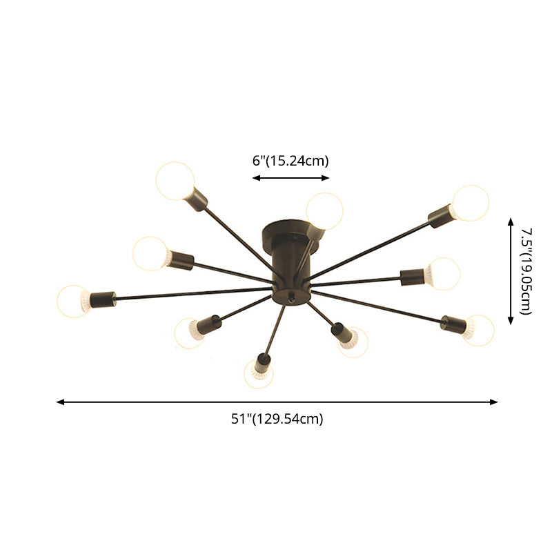 Sputnik Design Semi Flush Mount Lighting Minimalistic Metal Semi Flush Ceiling Light