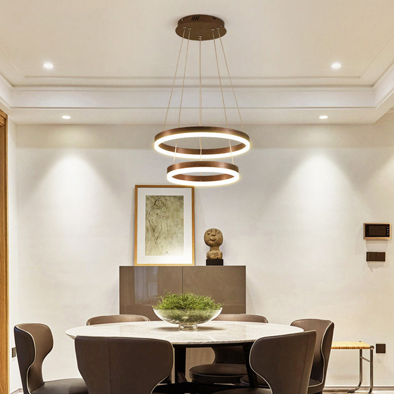 Wrought Iron Black LED Pendant Light in Modern Luxury Style Layered Circles Ceiling Light with Acrylic Shade