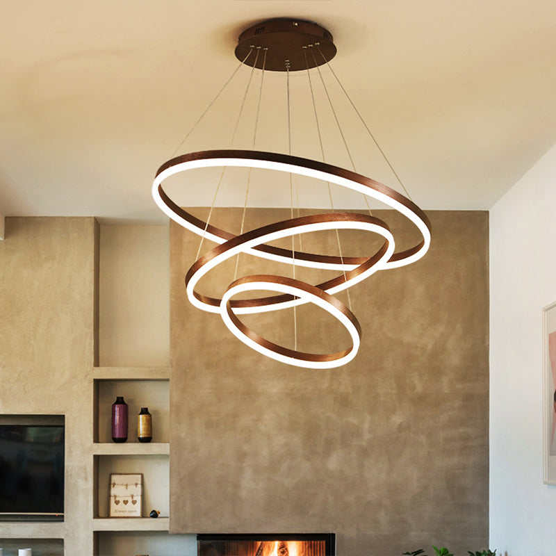 Wrought Iron Black LED Pendant Light in Modern Luxury Style Layered Circles Ceiling Light with Acrylic Shade