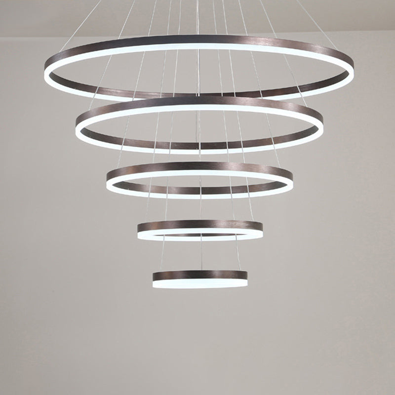 Wrought Iron Black LED Pendant Light in Modern Luxury Style Layered Circles Ceiling Light with Acrylic Shade