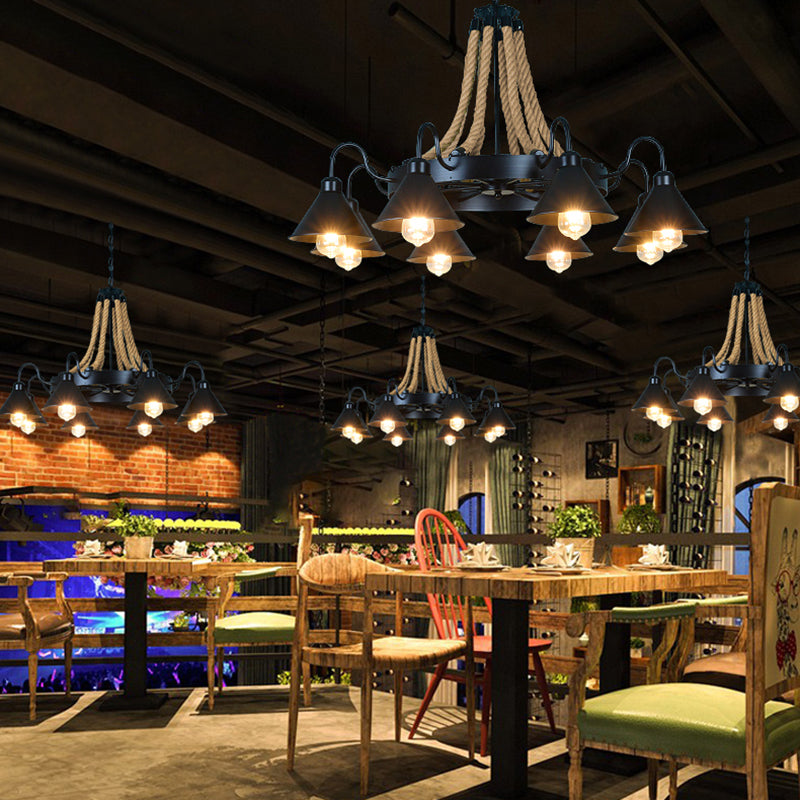 Black Cone lampadario a sospensione a sospensione Light Loft Rope Restaurant Lampone Aione l'illuminazione