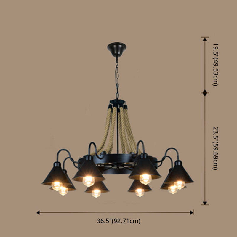 Black Cone lampadario a sospensione a sospensione Light Loft Rope Restaurant Lampone Aione l'illuminazione