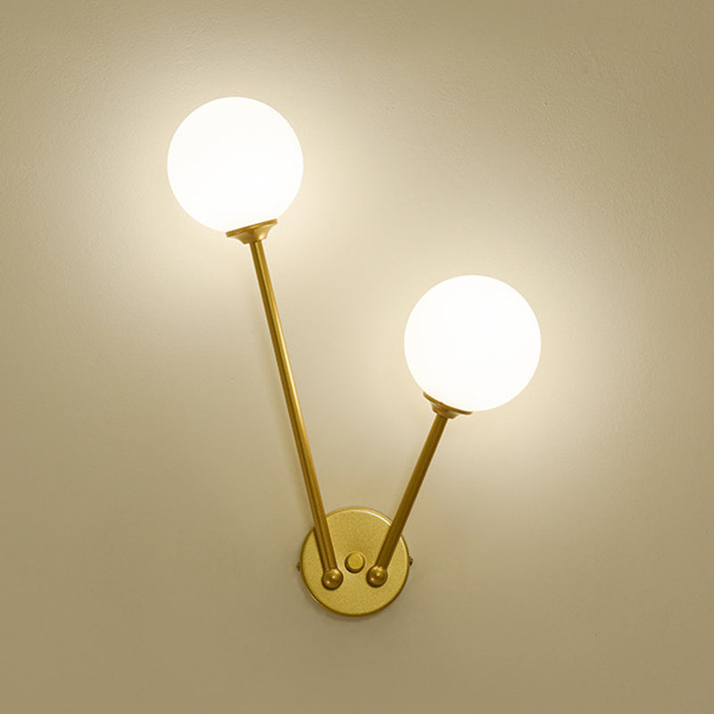 Modern Minimalist Style Double Globe Wall Lighting Fixtures 2 Lights Wall Sconces with Glass Shade