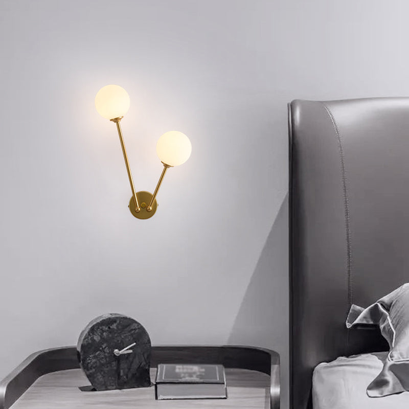 Modern Minimalist Style Double Globe Wall Lighting Fixtures 2 Lights Wall Sconces with Glass Shade