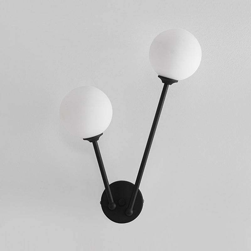 Modern Minimalist Style Double Globe Wall Lighting Fixtures 2 Lights Wall Sconces with Glass Shade