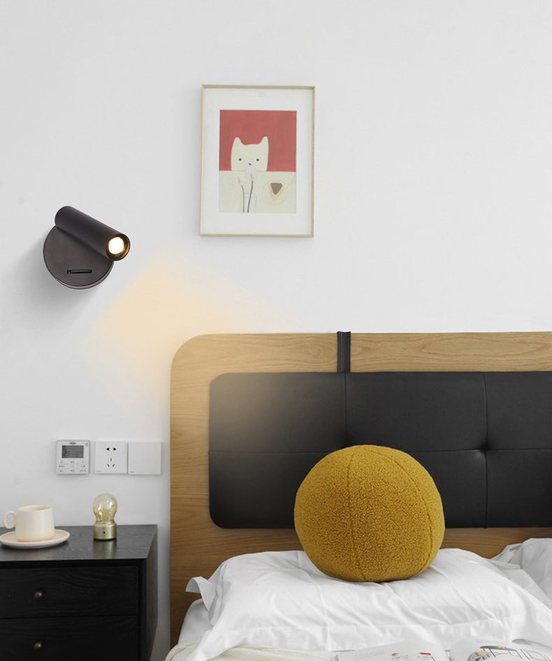 Angle Adjustable Mini LED Sconce Light Contemporary Minimalism Bedroom Lighting Fixture with Metal Round Base
