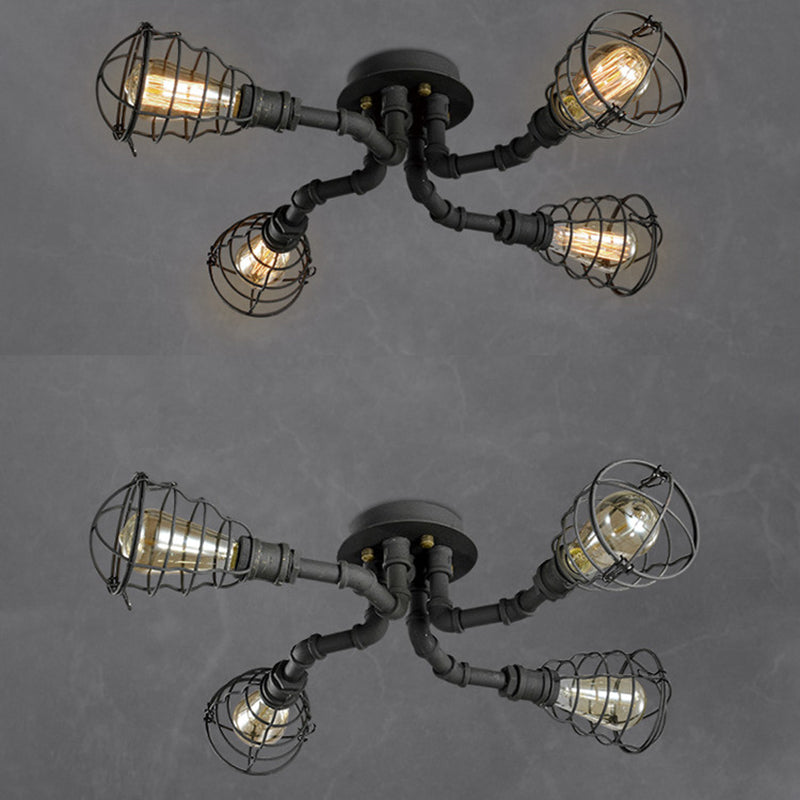 Steampunk Twisted Pipe Semi Flush Light Fixtures Metal Semi Flush Ceiling Lights for Bar