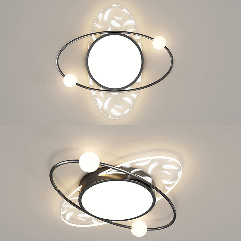 Acrylic Oval Flush Mount Fixture Contemporary LED Feather Ceiling Light for Bedroom