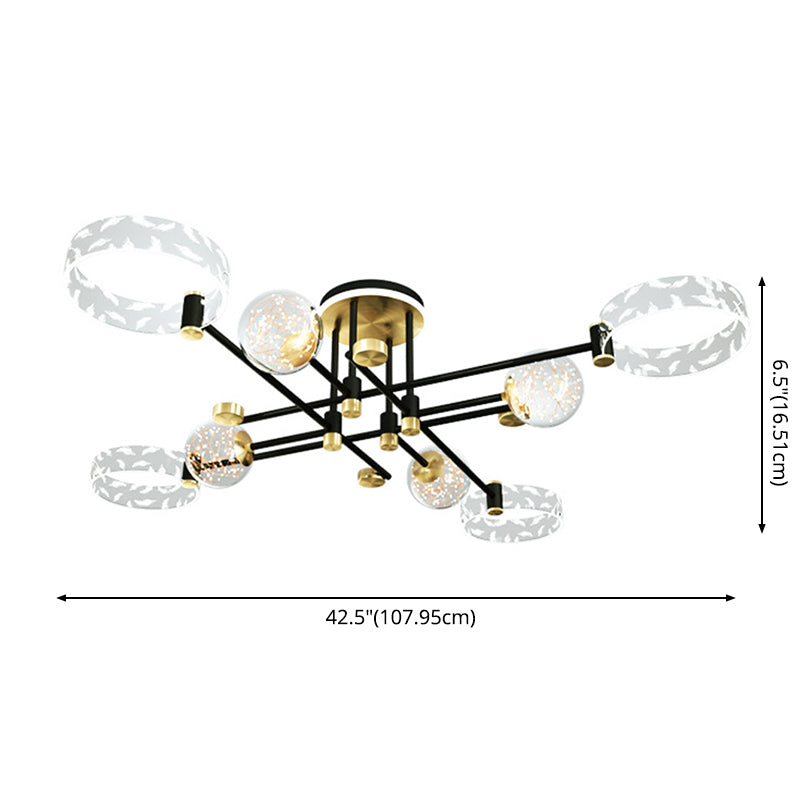 Ring and Ball Acrylic Ceiling Fixture Minimalist Black-Gold LED Semi Flush Mount Light for Living Room