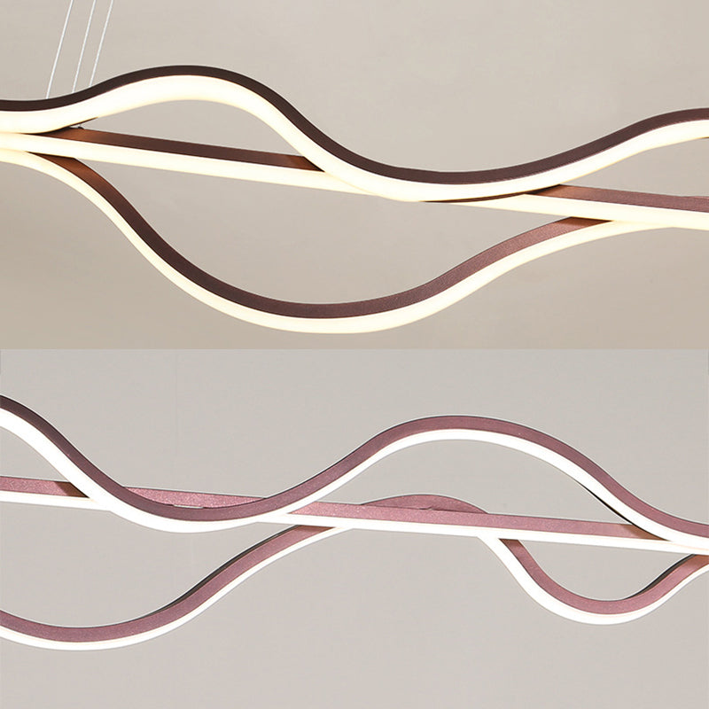 Vague grande cuisine pendante lumières aluminium moderne simplicité île île lustre lumières pour restaurant