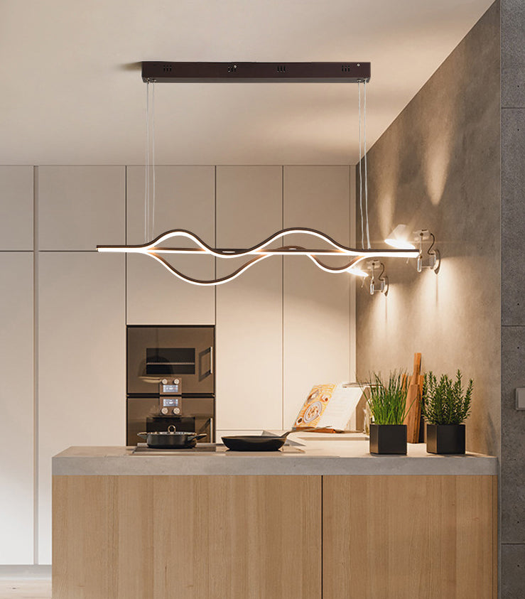 Vague grande cuisine pendante lumières aluminium moderne simplicité île île lustre lumières pour restaurant