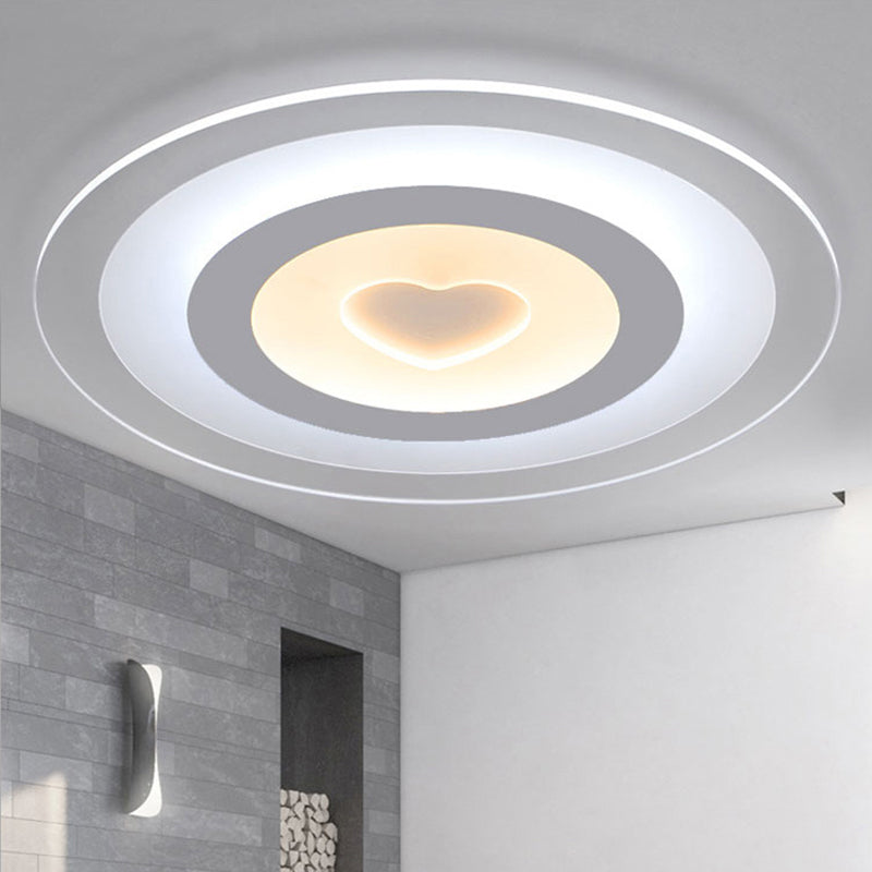 Modern Heart Design Ceiling Lamp Ultrathin Acrylic LED White Flush Mount in Warm/White/Inner Warm Outer White Light