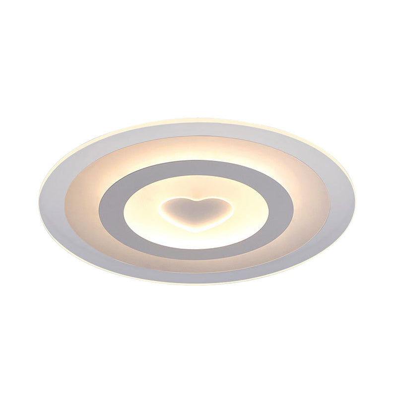 Modern Heart Design Ceiling Lamp Ultrathin Acrylic LED White Flush Mount in Warm/White/Inner Warm Outer White Light