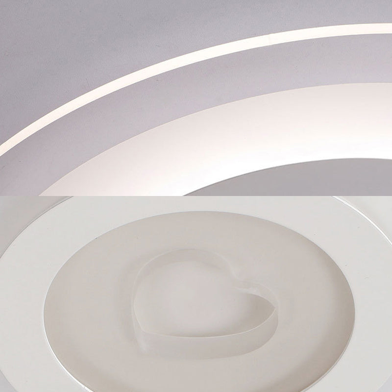 Modern Heart Design Ceiling Lamp Ultrathin Acrylic LED White Flush Mount in Warm/White/Inner Warm Outer White Light