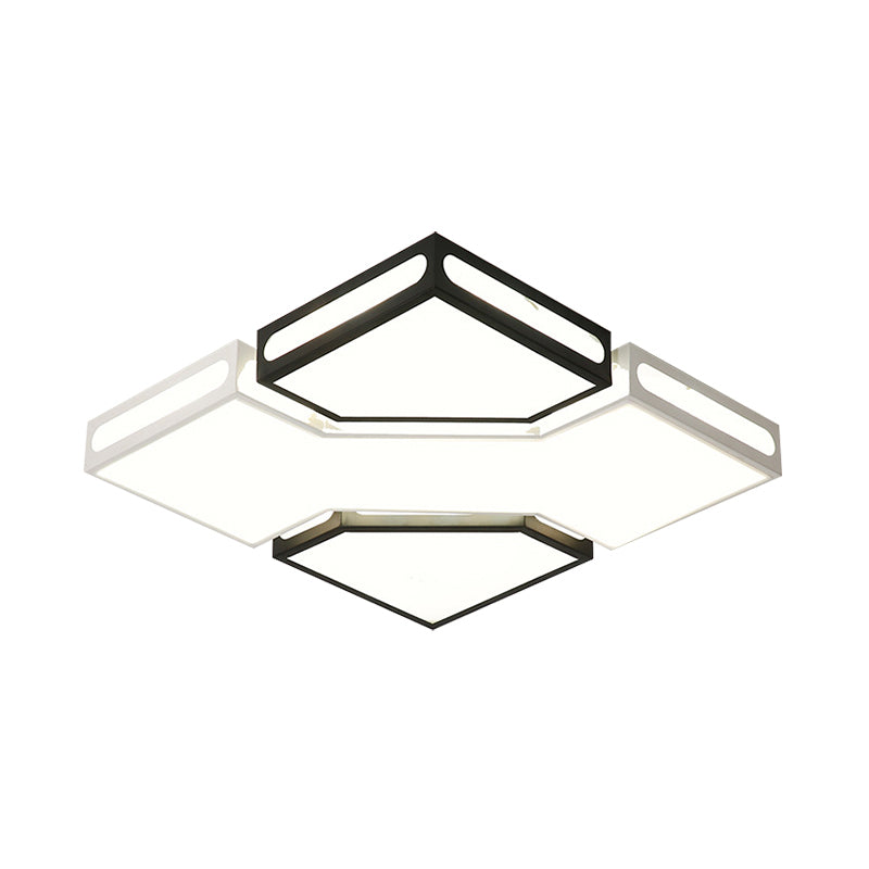 Black and White Square Box Flush Lamp Modernity LED Acrylic Ceiling Light Fixture in White/3 Color Light