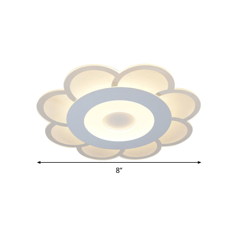 8"/16.5"/20.5" W White 8-Petal Flush Mount Ceiling Light Nordic Frosted Acrylic LED Flush Lamp in Warm/White Light