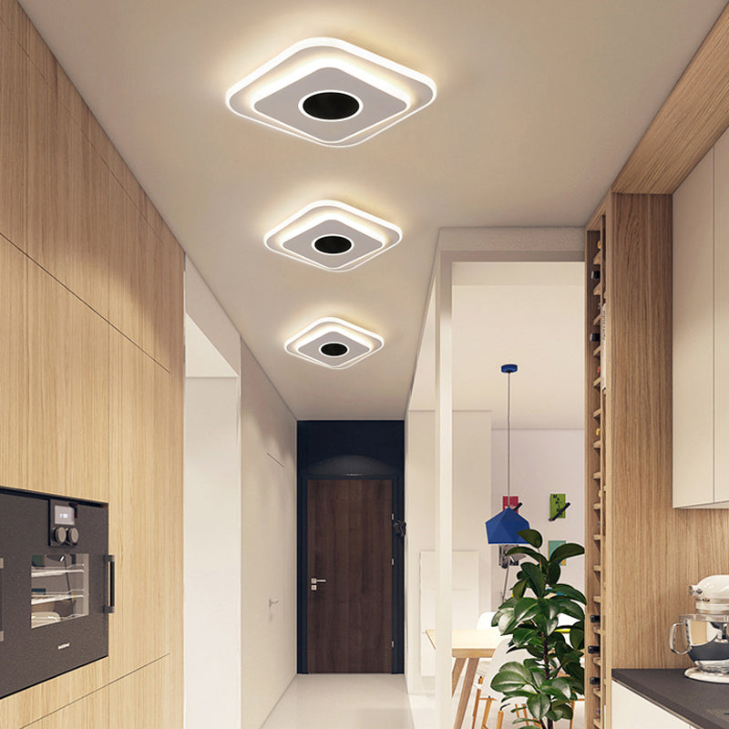 LED-foyer mini-plafondlamp modernistisch zwart-wit inbouwlamp met gelaagde ronde/vierkante acrylkap in warm/wit licht