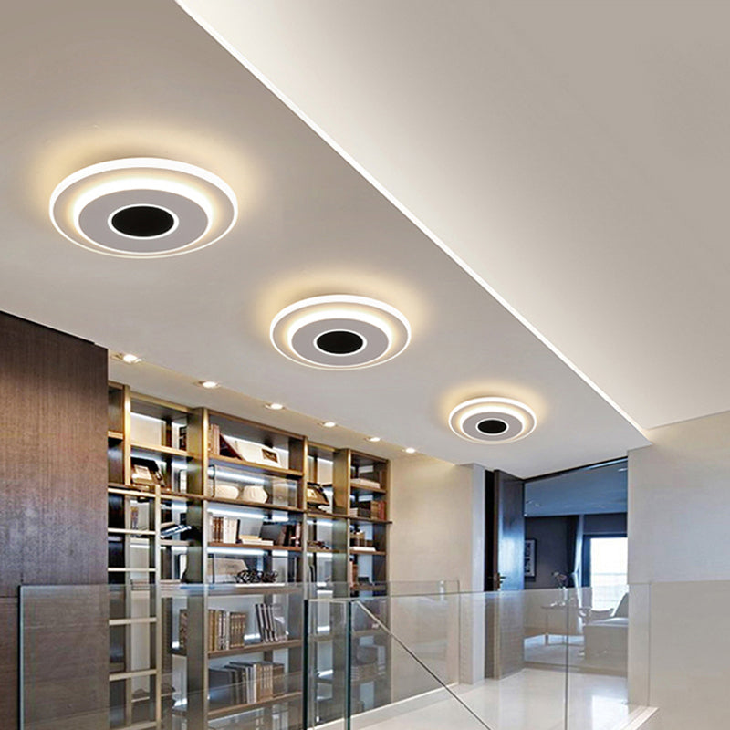 LED-foyer mini-plafondlamp modernistisch zwart-wit inbouwlamp met gelaagde ronde/vierkante acrylkap in warm/wit licht