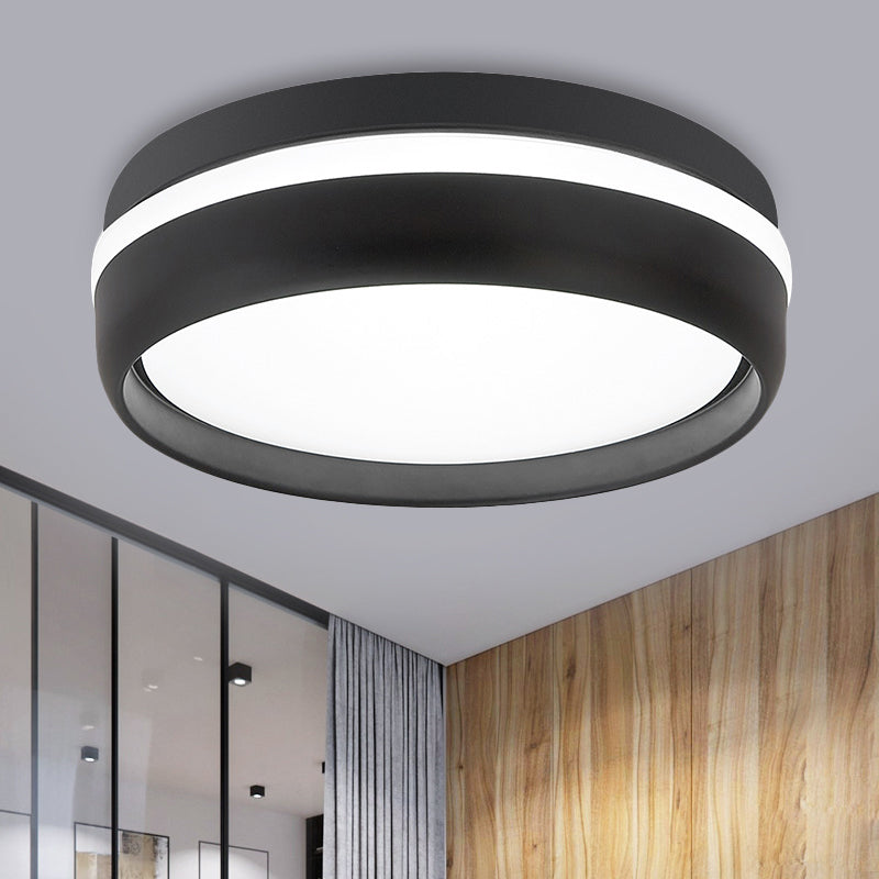 Small Black/Grey Drum Flush Mount Light Simple Integrated LED Acrylic Ceiling Lamp Kit in Warm/White Light