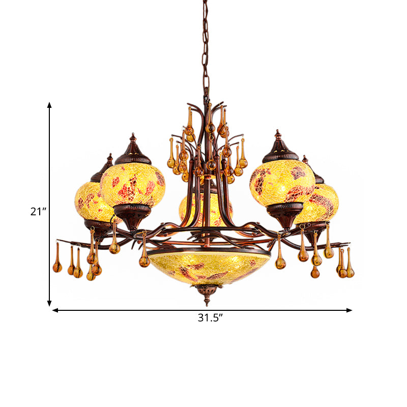 Blue/Yellow 8 Lights Chandelier Lighting Fixture Moroccan Stained Glass Globe Hanging Ceiling Light
