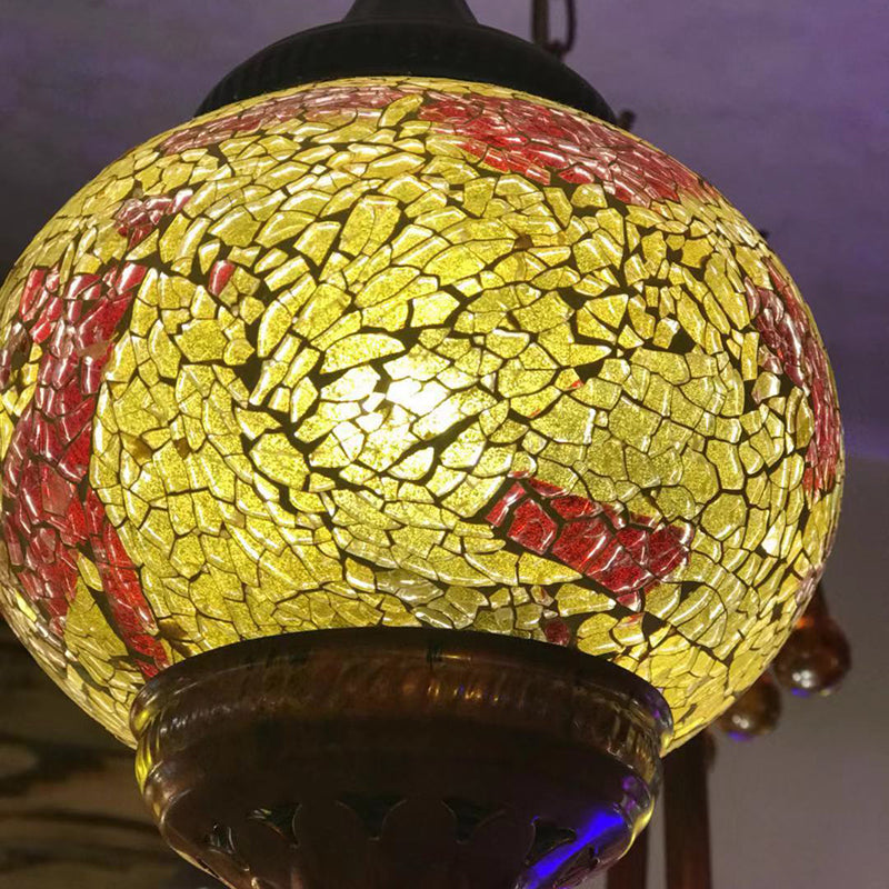 Blue/Yellow 8 Lights Chandelier Lighting Fixture Moroccan Stained Glass Globe Hanging Ceiling Light