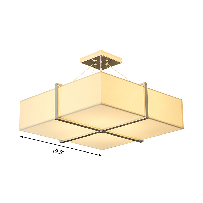 Zeitgenössische quadratische Stoff Deckenbeleuchtung 4 Lichter Halbflush Mount Light in Gold