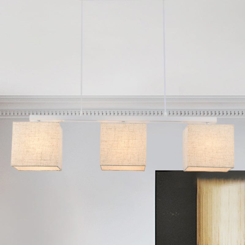 Lampada dell'isola quadrata/tamburo Tessuto moderno in tessuto 3 teste BIANCO BIFFING LIGHT PER CUCINA
