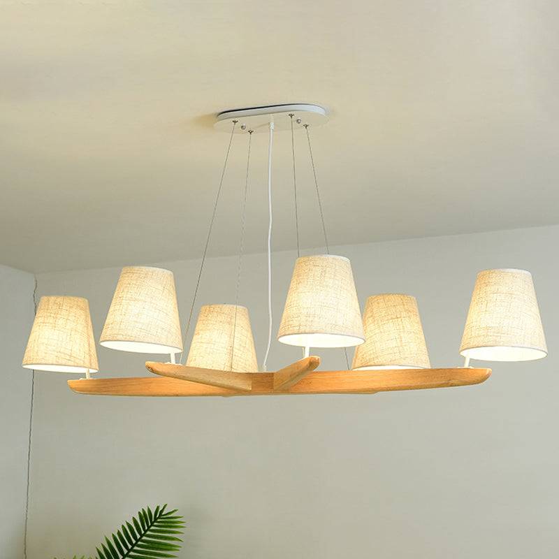 Lampada a 6 luci in tessuto a sospensione a sospensione conica in flaxen per sala da pranzo