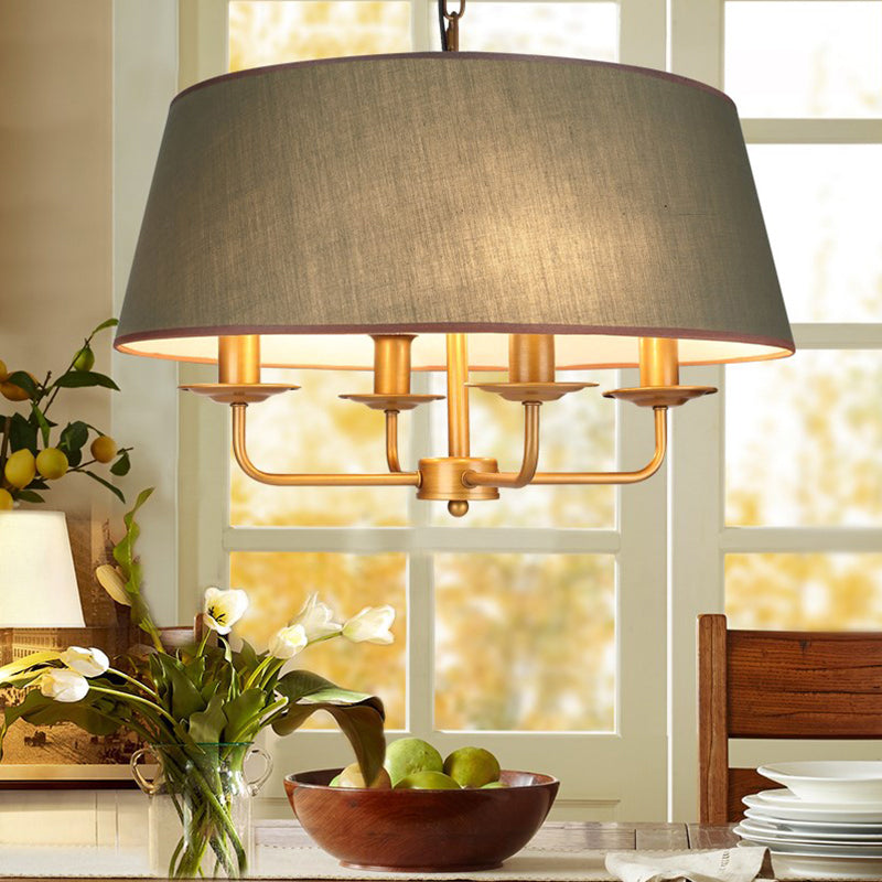 4 Lights Living Room Hanging Chandelier Contemporary Green/White Pendant Light Fixture with Drum Fabric Shade