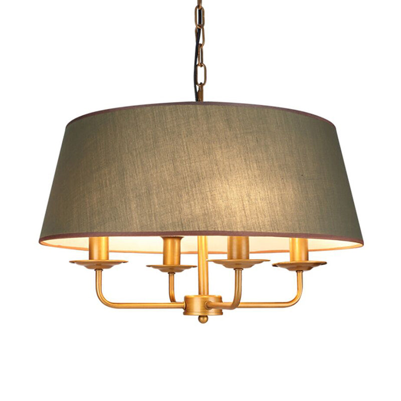 4 Lights Living Room Hanging Chandelier Contemporary Green/White Pendant Light Fixture with Drum Fabric Shade