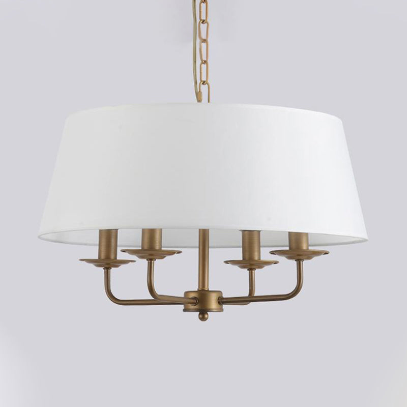 4 Lights Living Room Hanging Chandelier Contemporary Green/White Pendant Light Fixture with Drum Fabric Shade