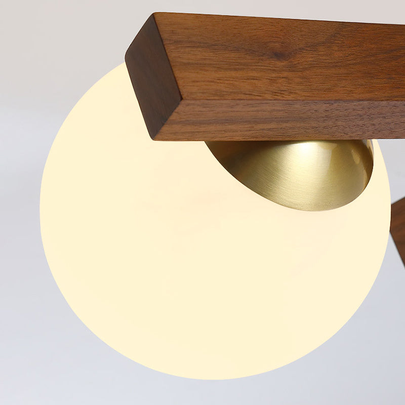 Log Color Sputnik LED Semi Flush Mount in Modern Luxury Style Wooden Ceiling Light with Opal Glass Shade