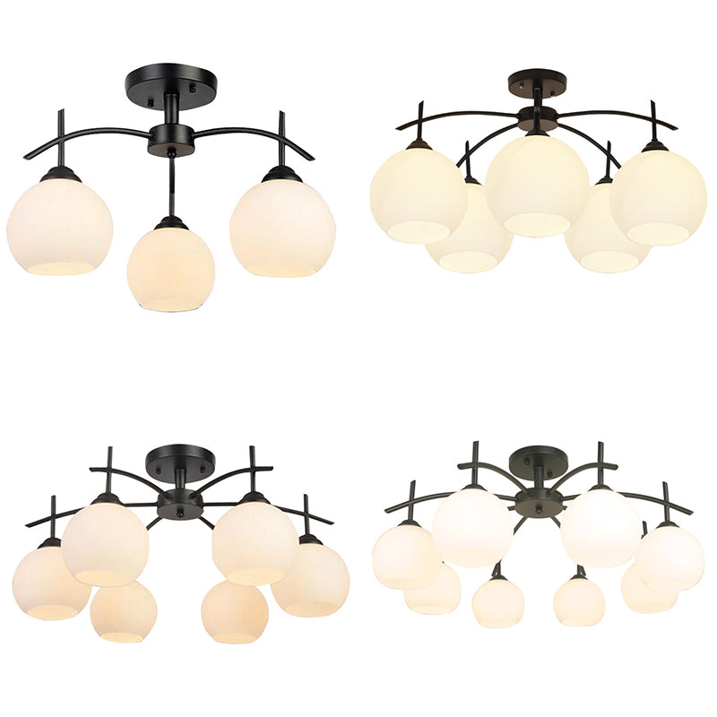 Glass Black Semi Flush Mount Chandelier Global Minimalist Ceiling Mount Chandelier