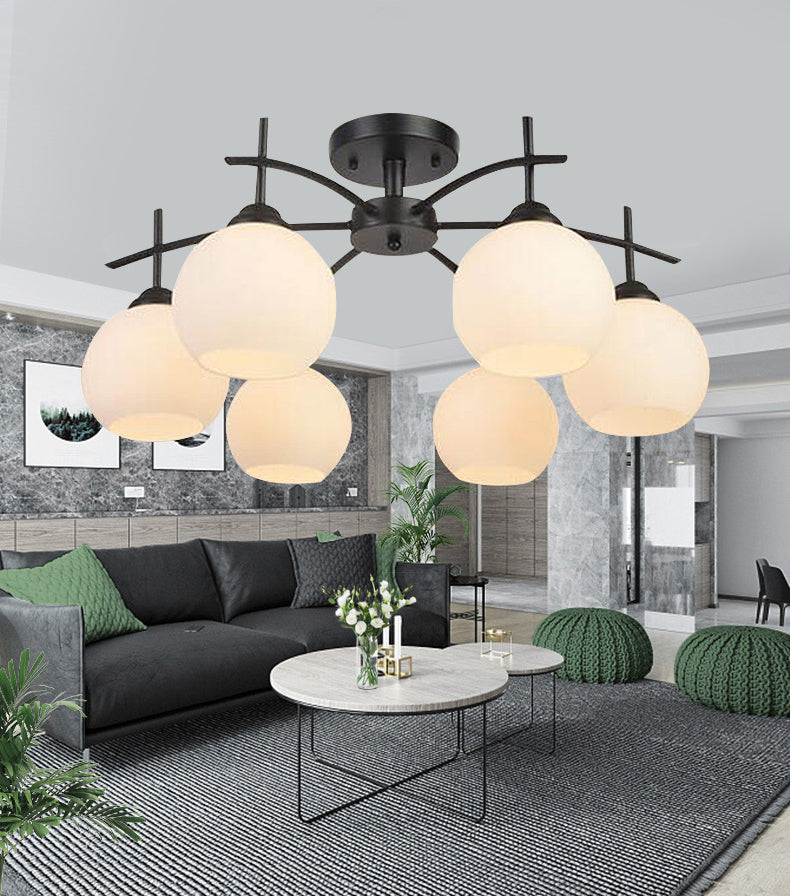 Glass Black Semi Flush Mount Chandelier Global Minimalist Ceiling Mount Chandelier