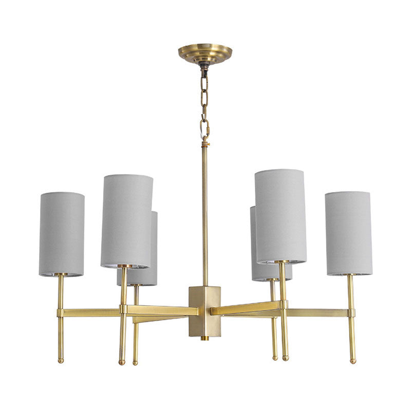 Sospensione cilindro leggero tessuto moderno 6 teste grigio/bianco lampadario appeso per soggiorno