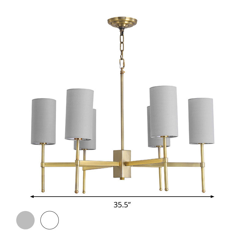 Sospensione cilindro leggero tessuto moderno 6 teste grigio/bianco lampadario appeso per soggiorno