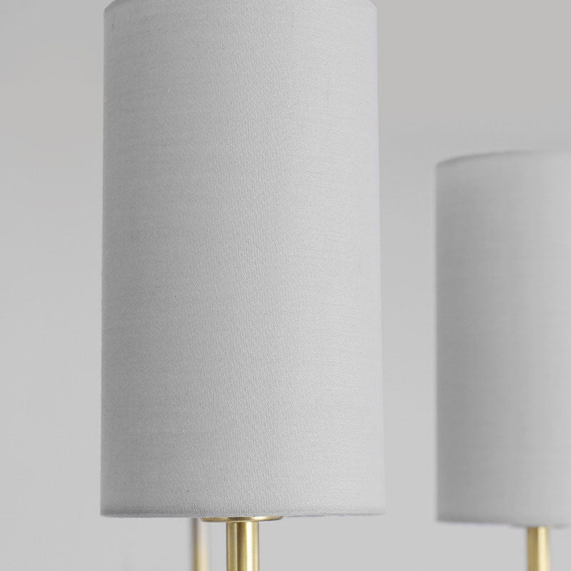 Sospensione cilindro leggero tessuto moderno 6 teste grigio/bianco lampadario appeso per soggiorno