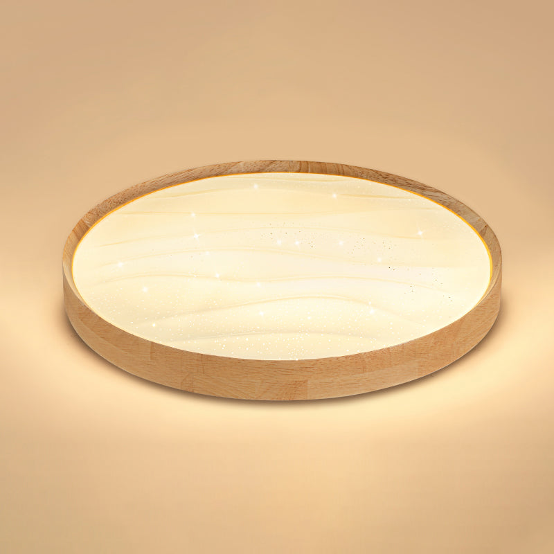 Log Color Circular LED Flush Mount in Modern Creative Style Wooden Ceiling Fixture for Bedroom