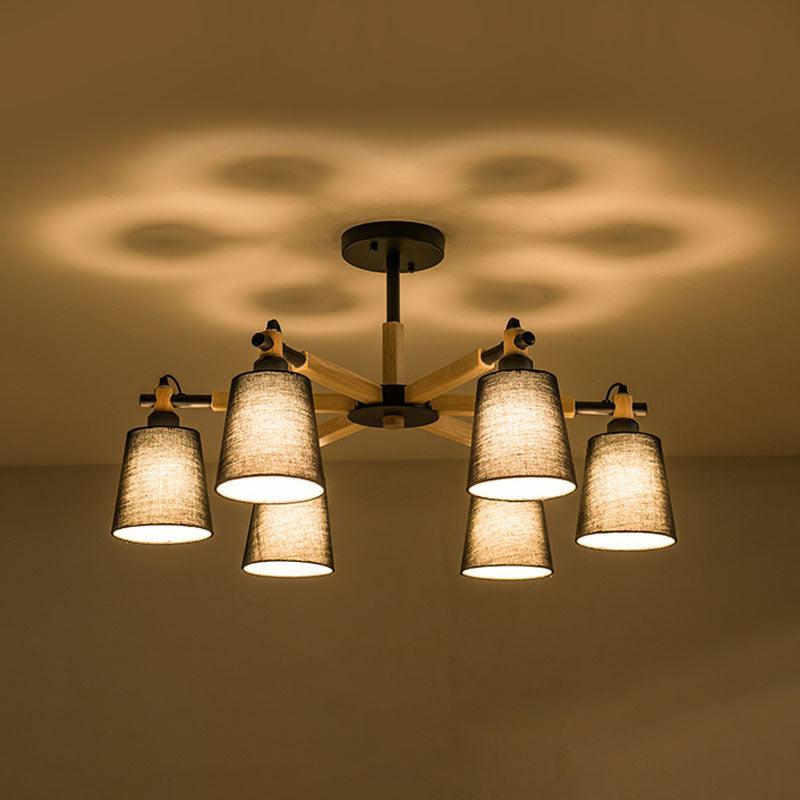 Tapered Fabric Ceiling Pendant Light Contemporary 6 Heads Black/White Chandelier Light Fixture